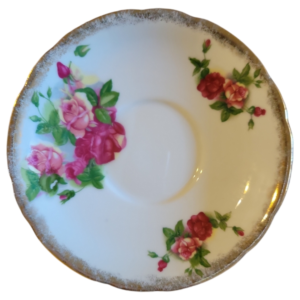 🔥(5/$20) 1 Vtg Enesco Gold Accents Rose Tea Saucer Porcelain